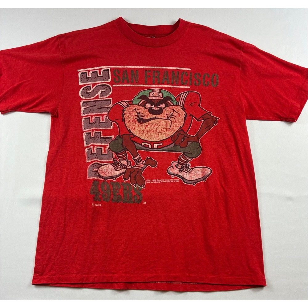 Artex San Francisco 49ers T-Shirt Mens XL Red Vintage 1992 Looney Tunes Taz Good